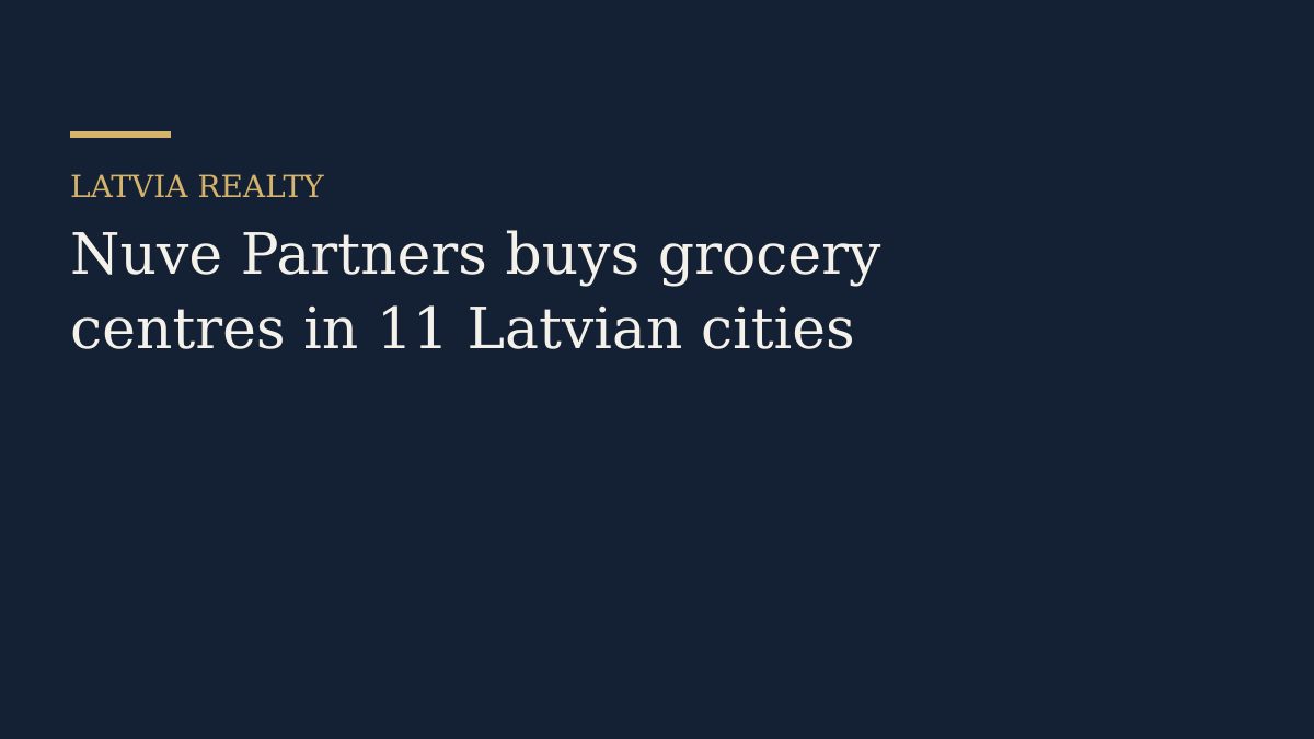 A grocery-anchored shopping centre on a street in a Latvian town.